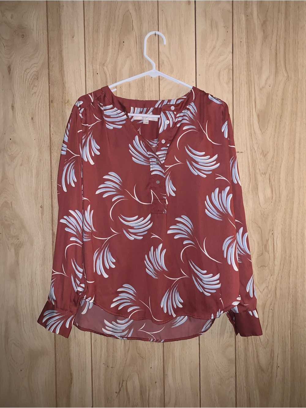 LOFT Rust Floral Henley Blouse